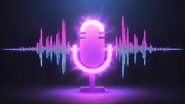 Voice Recording Icon Purple Neon Microphone Sound Waves Equalizer