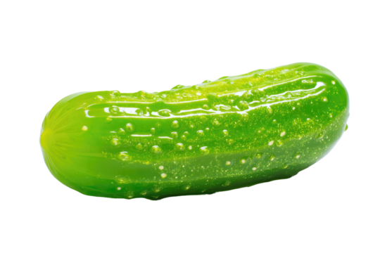 Fresh green cucumber with water droplets, isolated