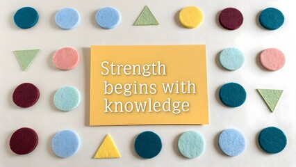 A flatlay of a yellow card with an inspirational quote