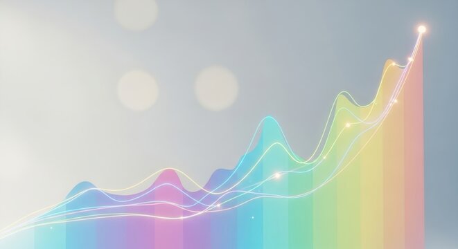 Vibrant gradient chart showcasing ascending trends, illuminated with glowing data points and