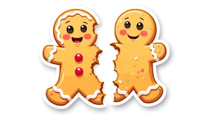 gingerbread man on a white background, Gingerbread man cookie broken into two pieces, showing a clear separation with a transparent background, created with generative ai