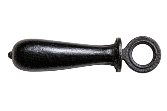Black cast metal handle with circular loop end.