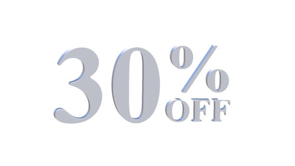 30% OFF Promotional Graphic – 3D Bold Silver Text PNG transparent 