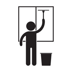 flat icon vector of person cleaning window glass