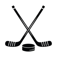 Crossed hockey sticks and a puck silhouette sport of ice hockey on a white background