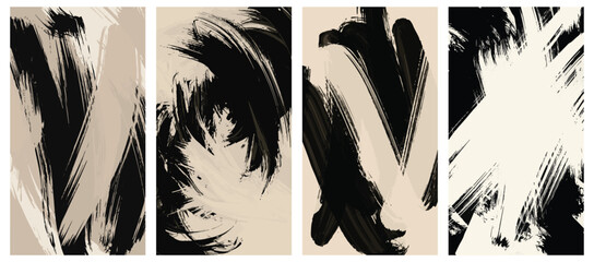 set of four abstract brush stoke background vector wallpaper