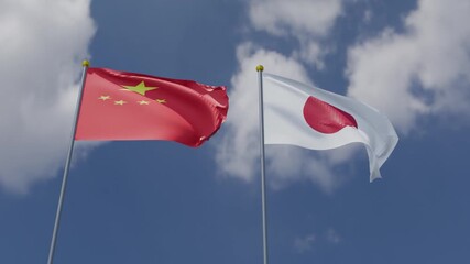 china vs japan flag country national waving blue sky cloudy white background wallpaper chinese japanese military soldier war china japan asia international global diplomacy china japan politic partner - Powered by Adobe