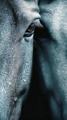 Extreme Close-up of Horse's Eye and Textured Blue Coat with White Specks