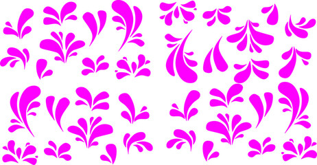 Pink abstract splash shapes scattered on a clean white background, creating a vibrant decorative pattern ideal for prints, branding, digital art, and modern design projects.

