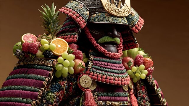 Samurai armor with fresh fruits