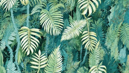 Lush green foliage in varied shapes, textures and light blues