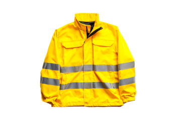 Bright yellow high visibility safety jacket with reflective stripes for outdoor work and protection