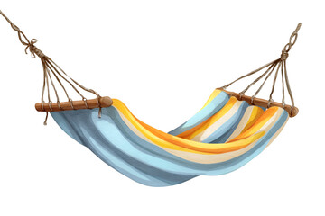 Colorful striped hammock suspended against a stark black background for relaxation and leisure