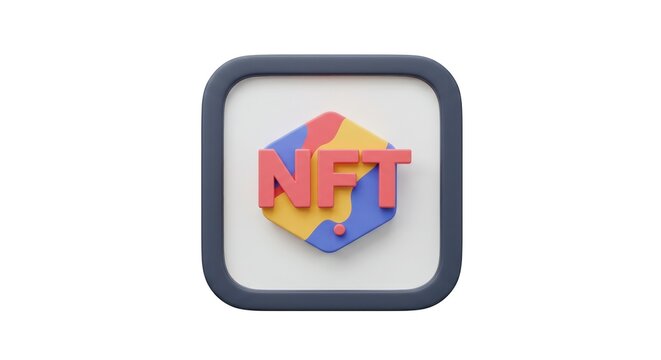 NFT Icon with Colorful Hexagon Design on White Background. - Powered by Adobe