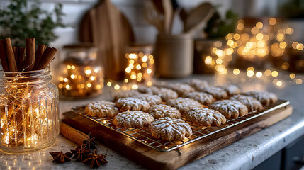 Christmas Cookies with Cinnamon in Festive Kitchen, Homemade Christmas Cookies with Spices, Holiday Cookie Decor in Cozy Kitchen