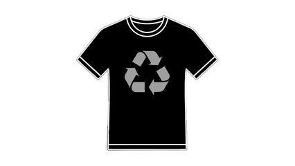 Vector illustration&nbsp;of black and white icon of a tshirt featuring a white recycling symbol on the front, isolated on transparent background 