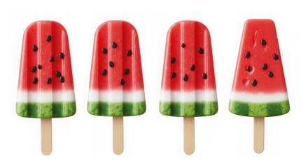 Watermelon popsicle isolated on transparent background, summer fruit ice cream