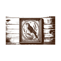 Bird in a square frame on a wooden background isolated on