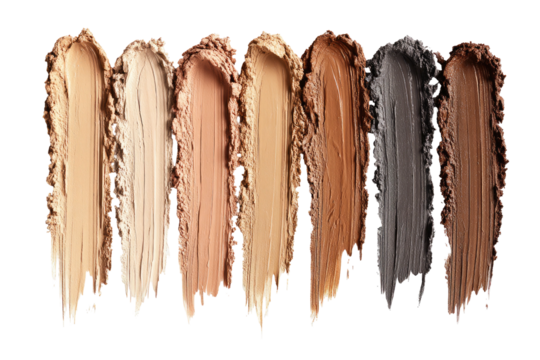 Eyeshadow swatches ranging from light beige to dark brown.