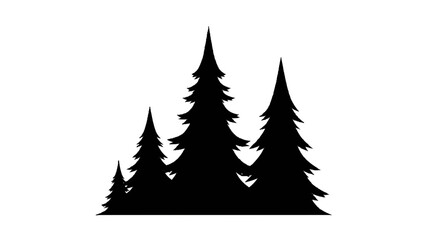 Obraz premium Vector illustration&nbsp;of silhouette of three evergreen pine tree shapes in varying height, isolated on transparent background 