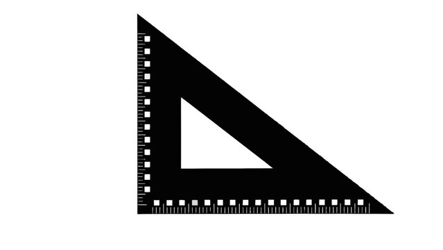 Vector illustration of black right angle triangle ruler icon for drawing and measuring angle isolated on transparent background