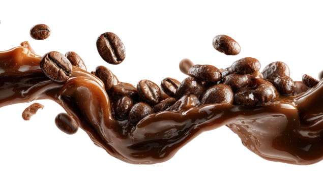 Roasted beans surge through rich, brown liquid