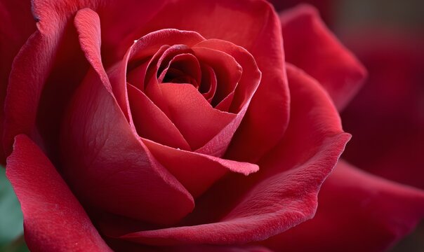 a close-up of the center and petals of an intense red rose, symbolizing passion in love.