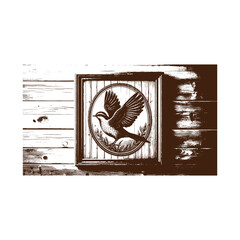 Vintage bird illustration on wooden background isolated on