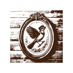 Vintage bird illustration in a frame isolated on