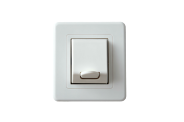 Isolated, white, modern light switch on black background