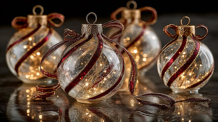 Golden Christmas Ornaments with Lights, Elegant Christmas Glass Ornaments, Shiny Christmas Baubles with Lights