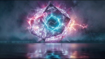 Abstract geometric sphere with energy displaying a futuristic concept - Powered by Adobe