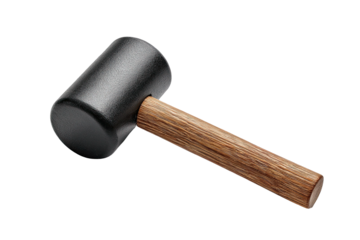 Black mallet with wooden handle on a dark background