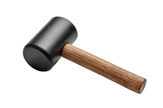 Black mallet with wooden handle on a dark background