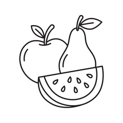 fruits line art illustration, suitable for minimalist design, healthy eating concepts and coloring book