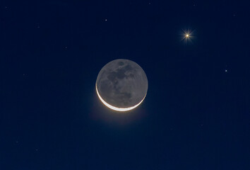 Dark side of the Moon with Venus and Regulas beside it