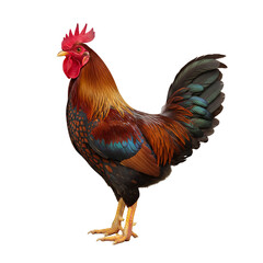 Fototapeta premium Majestic Rooster's Portrait: A close-up view of a vibrant rooster, its colorful plumage and prominent comb a symbol of farm life.