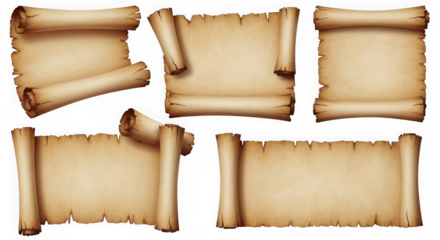 Set of old paper scroll isolated on transparent background for message
