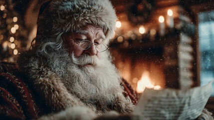 Santa Claus Reading the Naughty or Nice List, Santa Claus in Front of the Naughty List, Santa Examining Christmas List