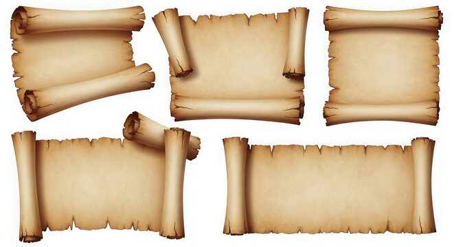 Set of old paper scroll isolated on transparent background for message