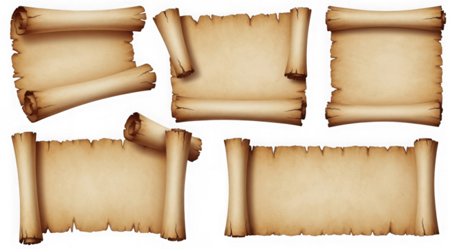 Set of old paper scroll isolated on transparent background for message