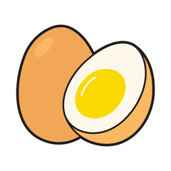 Boiled egg cartoon ideal for culinary designs. Perfect for recipe books, food blogs, nutrition articles, and protein related content creation