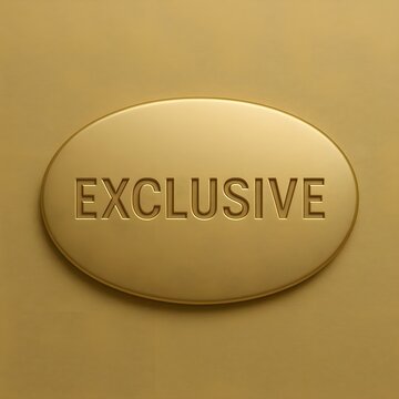 Luxurious Golden Oval Plaque with Embossed Exclusive Text Highlighting Premium and Unique Content