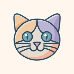 Cute cartoon cat head icon with colorful patches