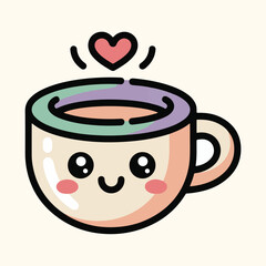 Cute kawaii coffee cup with heart steam illustration
