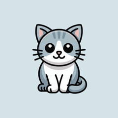 Cute cartoon baby kitten sitting with big eyes