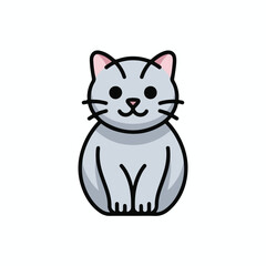 Cute cartoon illustration of a sitting light blue cat