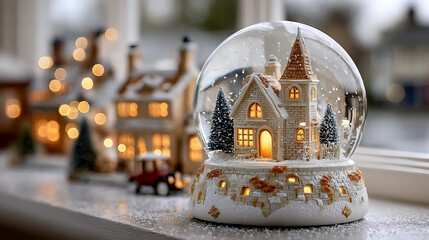 Christmas Snow Globe with Winter Village, Snow Globe with Christmas Village Inside, Miniature Snow Globe and Winter Town