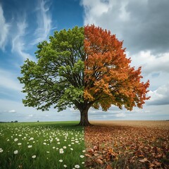 Tree displaying spring and autumn seasons