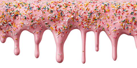 Pink frosting drips, topped with colorful sprinkles